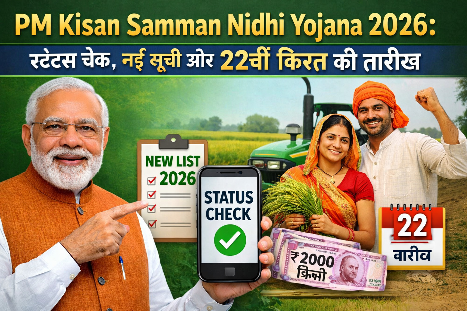 PM Kisan Samman Nidhi Yojana 2026 स्टेटस चेक, नई सूची और 22वीं किस्त की तारीख